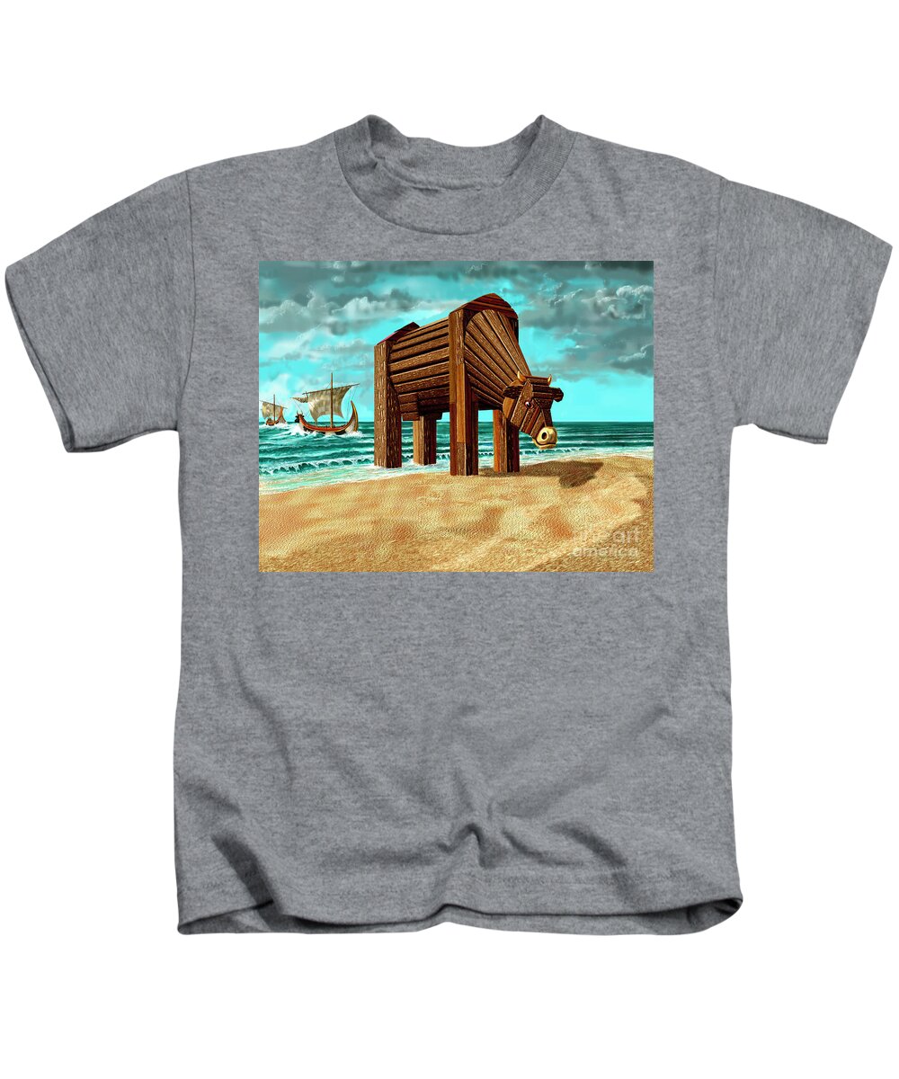 Beach Kids T-Shirt featuring the digital art Trojan Cow by Russell Kightley