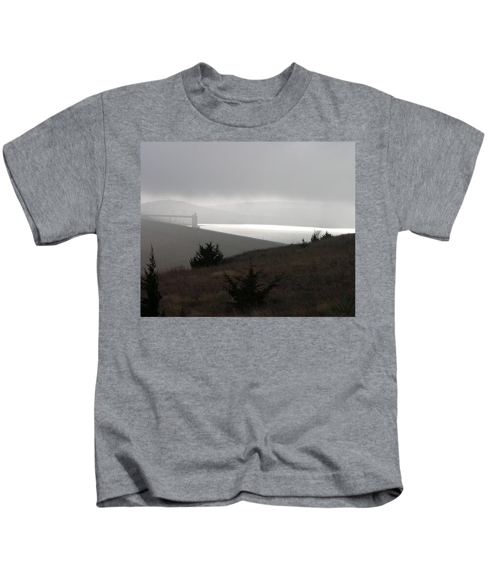 Kansas Kids T-Shirt featuring the photograph Wilson Lake in November fog by Keith Stokes