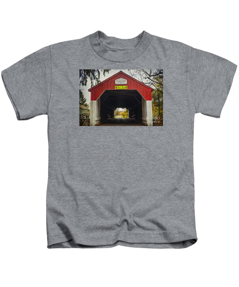 Day Or Daytime) Kids T-Shirt featuring the photograph Uhlerstown Covered Bridge IV by Debra Fedchin