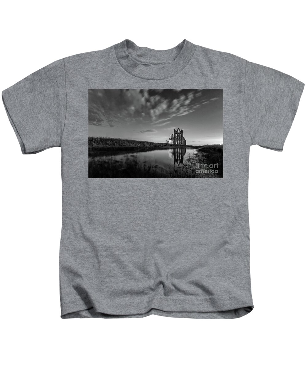 England Kids T-Shirt featuring the photograph 02-29am in Whitby BW by Mariusz Talarek