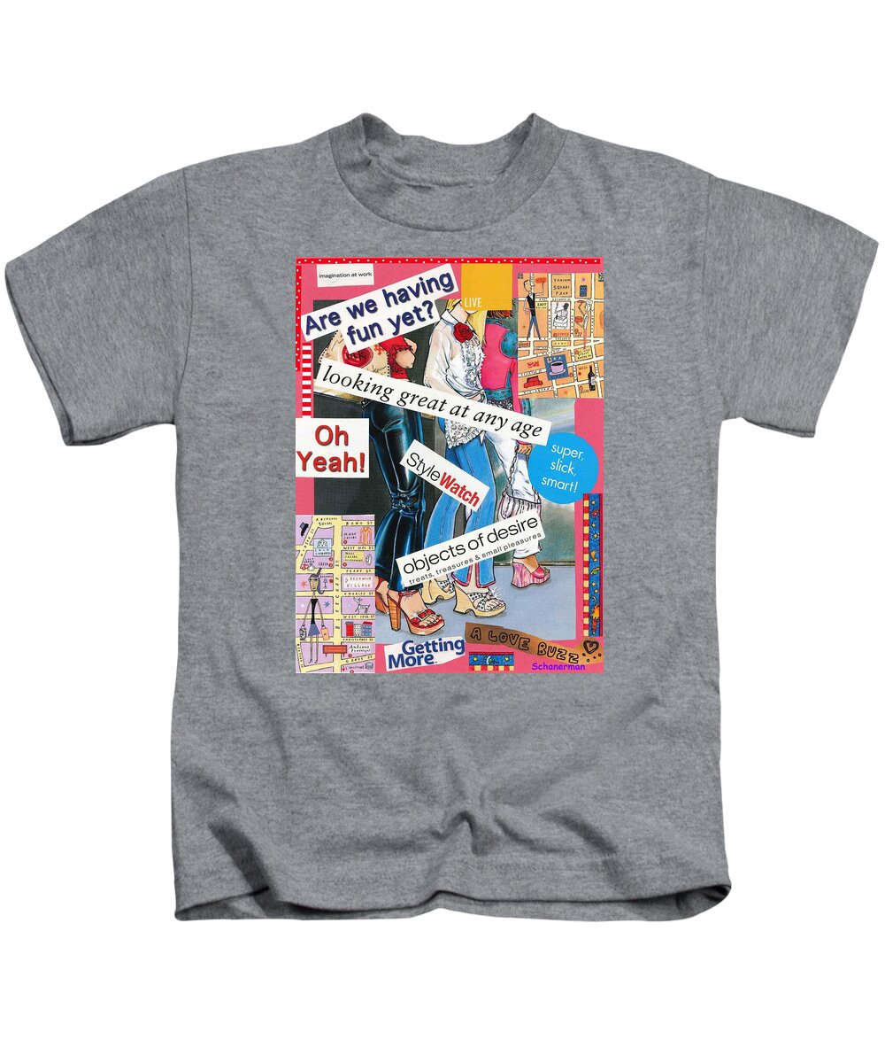 Collage Art Kids T-Shirt featuring the mixed media A Playful Look at Life #1 by Susan Schanerman
