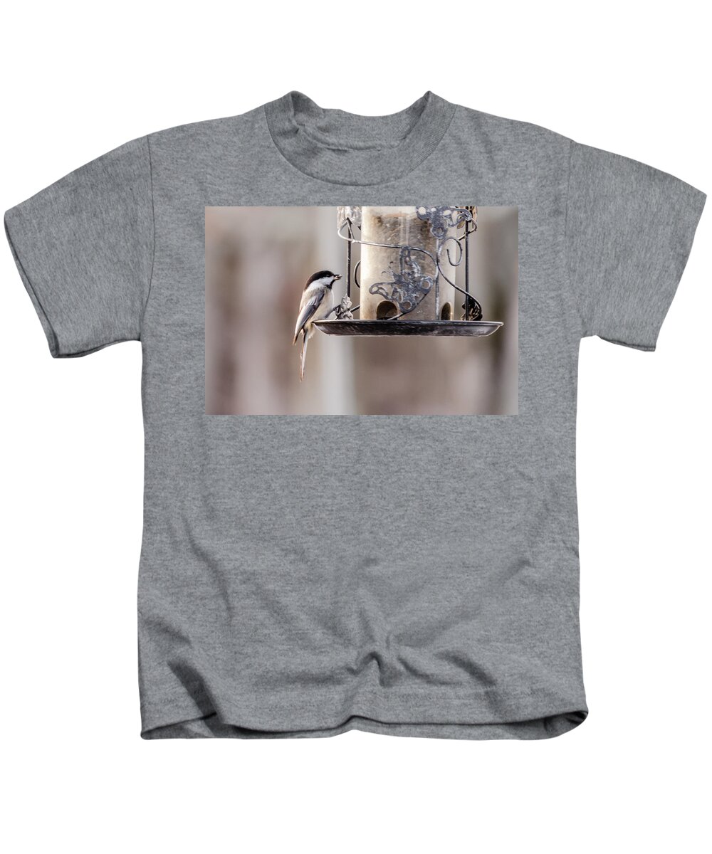Black-capped Chickadee Kids T-Shirt featuring the photograph Black-capped chickadee #1 by SAURAVphoto Online Store