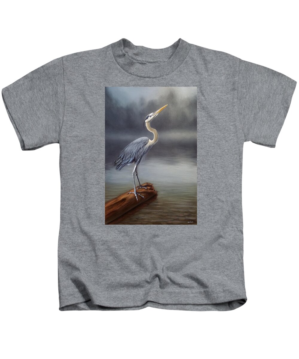 Oil Kids T-Shirt featuring the painting Blue Heron #1 by Linda Merchant
