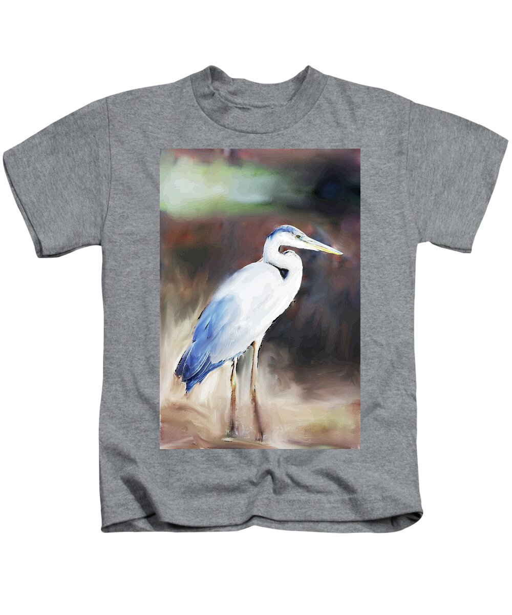 Blue Heron Painting Kids T-Shirt featuring the digital art Blue Heron Painting #1 by Don Wright