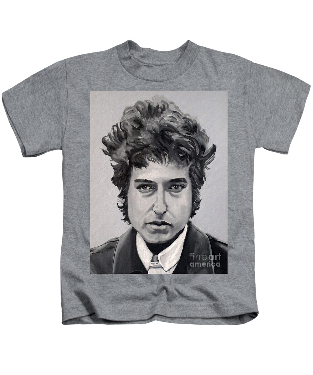 Fine Art Kids T-Shirt featuring the painting Bob Dylan by Mary Capriole