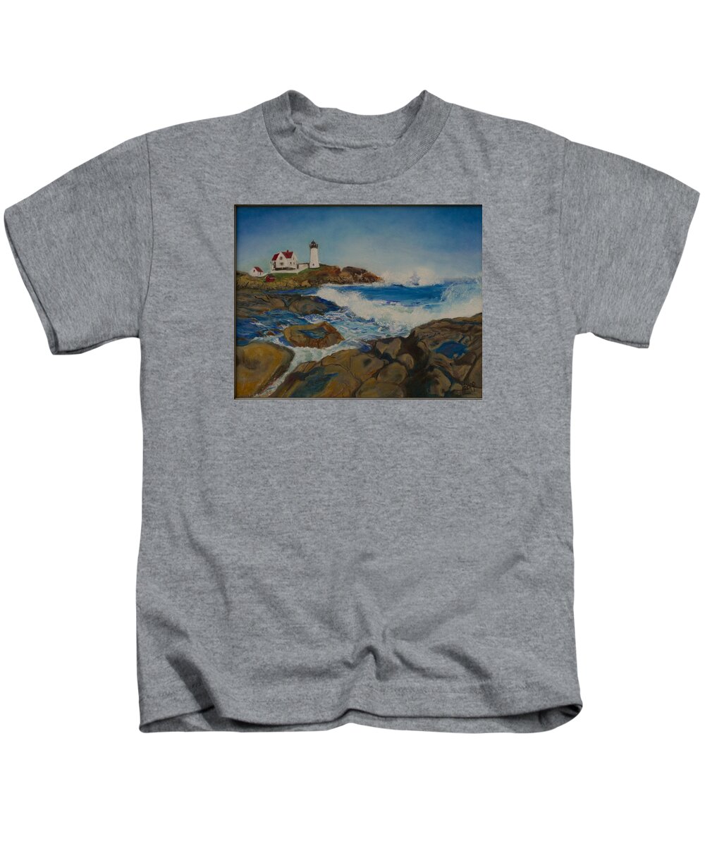Seascape Kids T-Shirt featuring the painting Cape Neddick by Kathy Knopp
