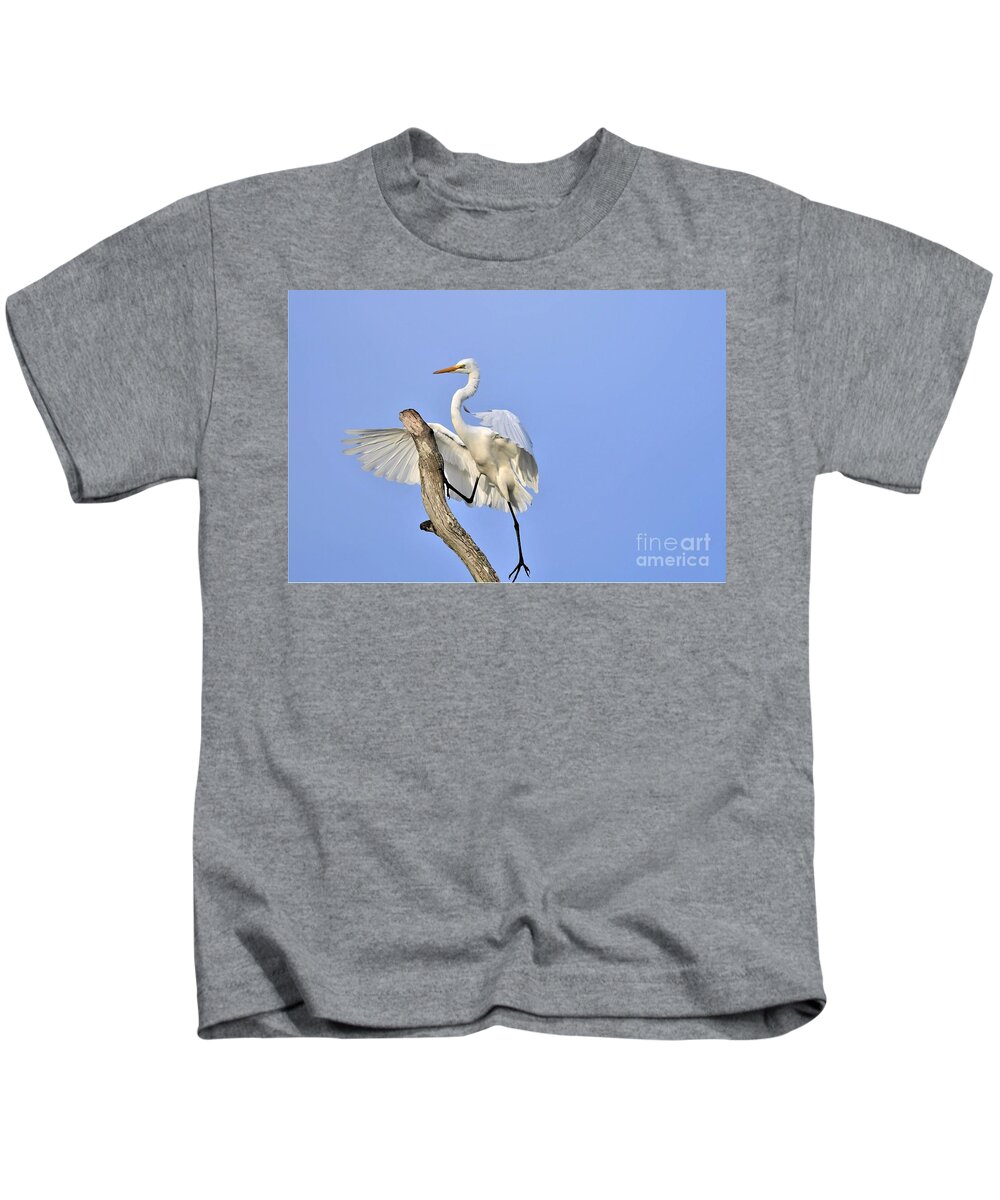 Great White Egret Kids T-Shirt featuring the photograph Climbing Up #1 by Julie Adair
