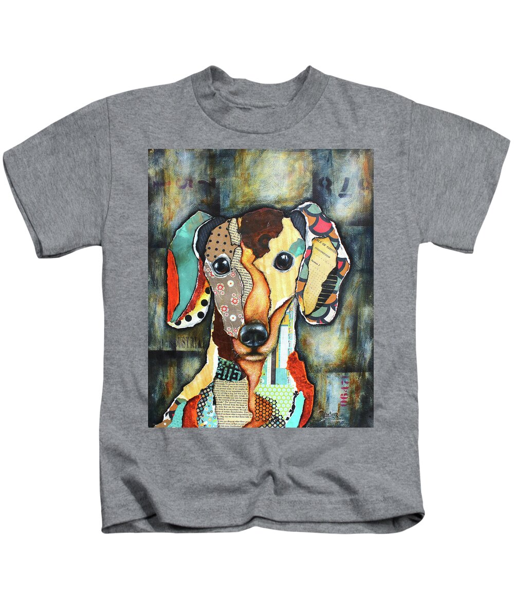 Dachshund Kids T-Shirt featuring the mixed media Dachshund #2 by Patricia Lintner