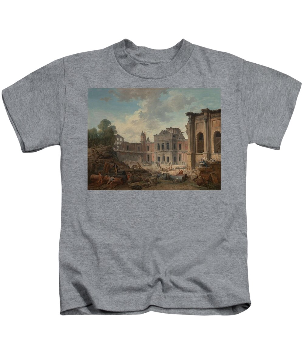 Hubert Robert Kids T-Shirt featuring the painting Demolition of the Chateau of Meudon by Hubert Robert