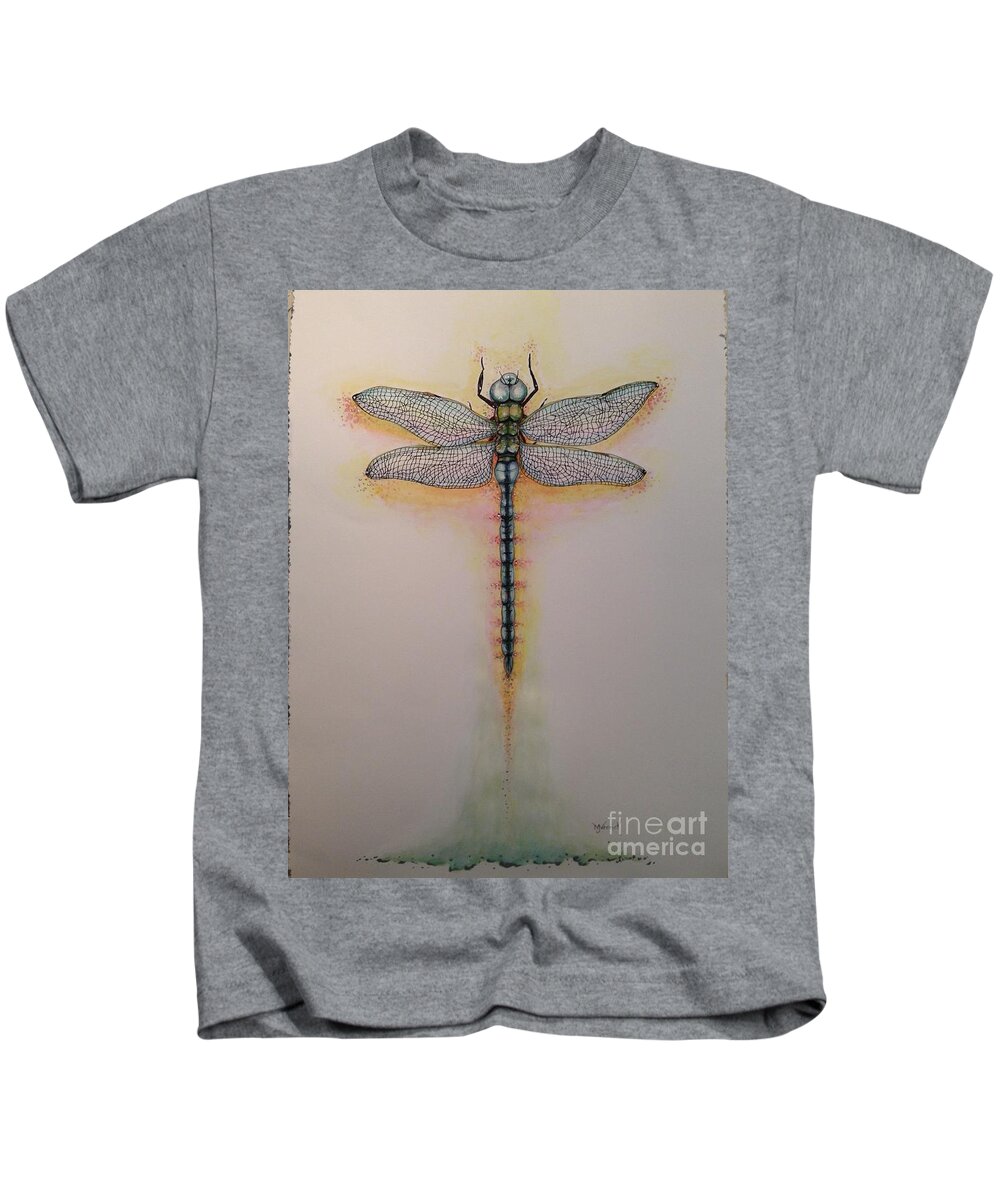Dragonfly Kids T-Shirt featuring the painting Drag On Fly by M J Venrick