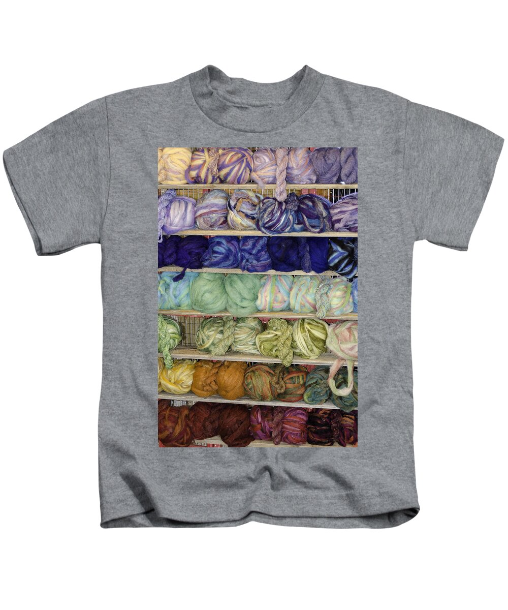 Dyed Kids T-Shirt featuring the photograph Dyed Balls of wool #1 by LeeAnn McLaneGoetz McLaneGoetzStudioLLCcom