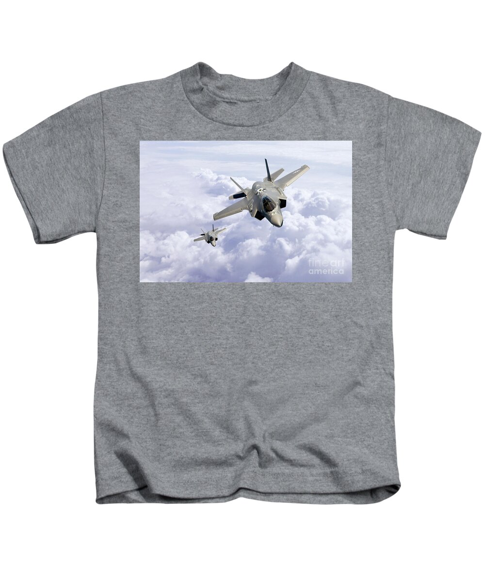 F35 Kids T-Shirt featuring the digital art F35 Lightning II #1 by Airpower Art