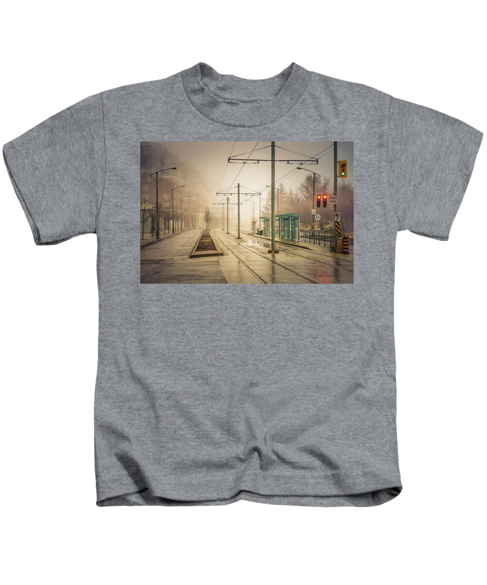 Cityart Kids T-Shirt featuring the digital art Fog Deserted Street #1 by Nicky Jameson