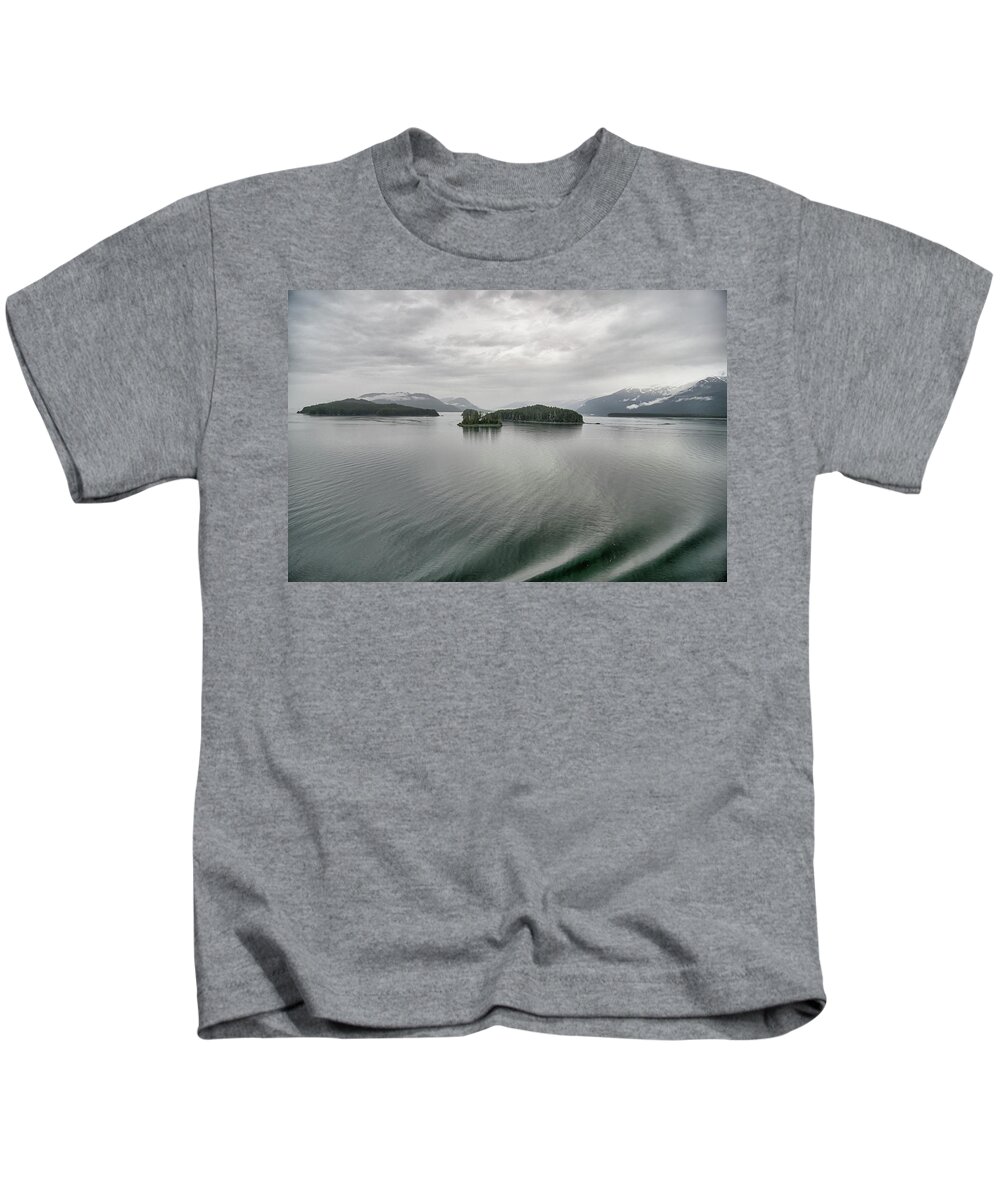 Mountains Kids T-Shirt featuring the photograph Foggy Mountain And Waterscape In Alaskan Summer #1 by Alex Grichenko