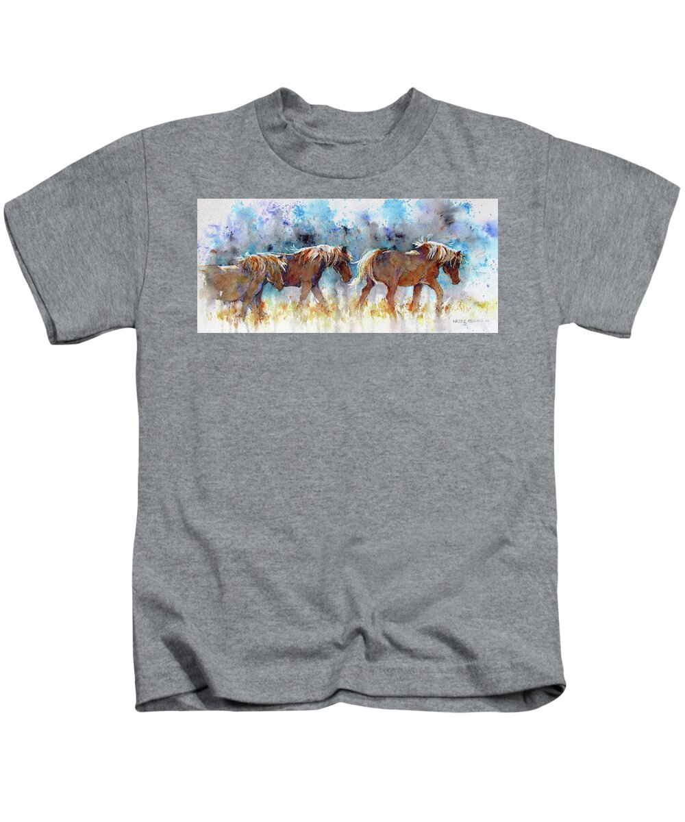 Horses Kids T-Shirt featuring the painting Going home #1 by Nicole Gelinas