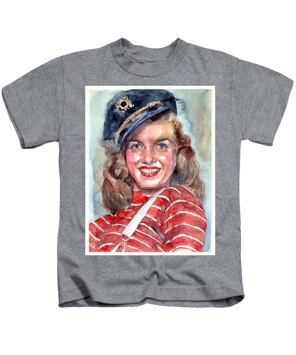 Marilyn Monroe Kids T-Shirt featuring the painting Marilyn Monroe portrait #1 by Suzann Sines