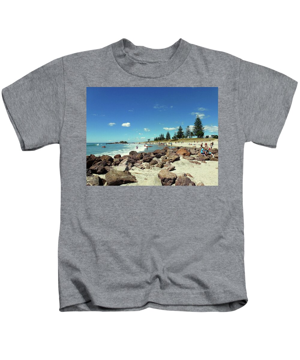 Mount Maunganui Kids T-Shirt featuring the photograph Mount Maunganui Beach 2 - Tauranga New Zealand #1 by Selena Boron
