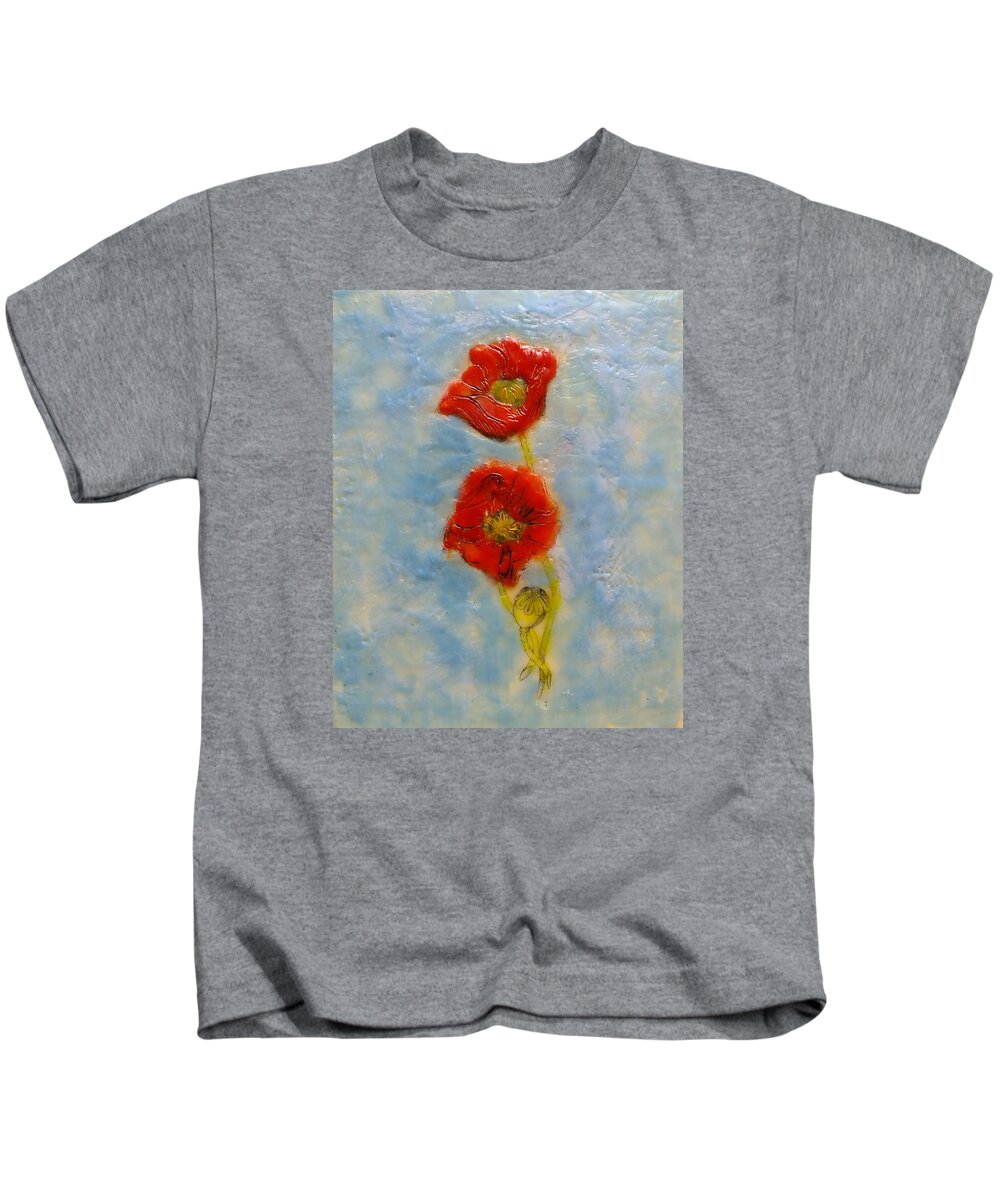 Encaustic Kids T-Shirt featuring the painting Poppies #1 by Peggy King