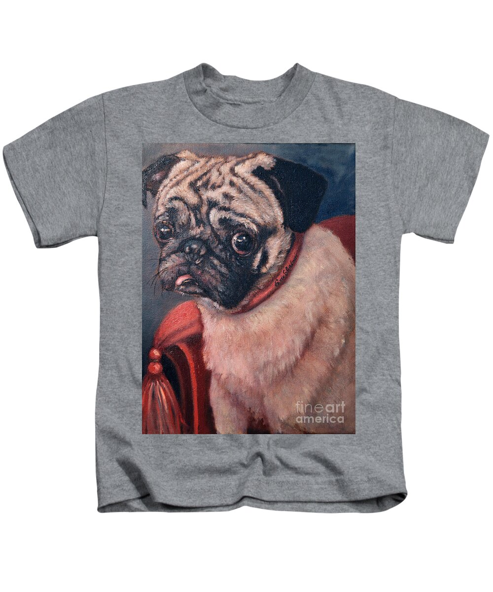 Animals Kids T-Shirt featuring the painting Pugsy by Portraits By NC