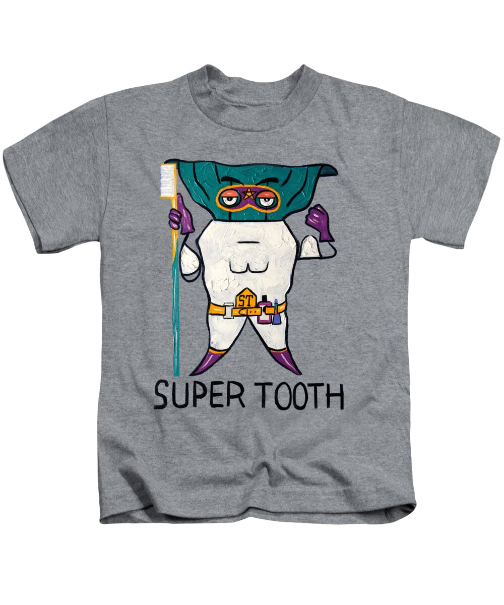 Super Tooth Kids T-Shirt featuring the painting Super Tooth #1 by Anthony Falbo
