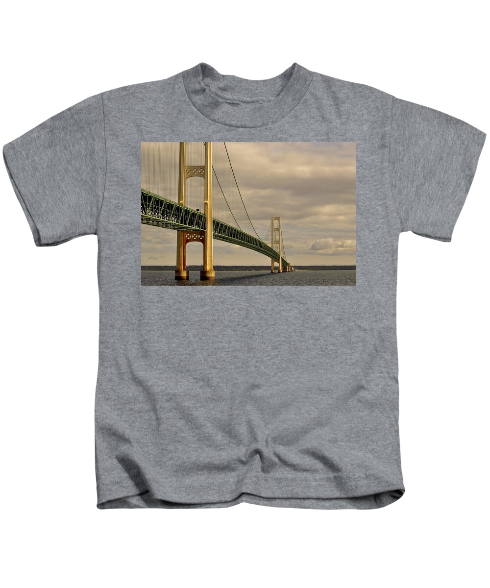 The Mackinac Bridge Kids T-Shirt featuring the photograph The Mackinac Bridge Michigan by Marysue Ryan