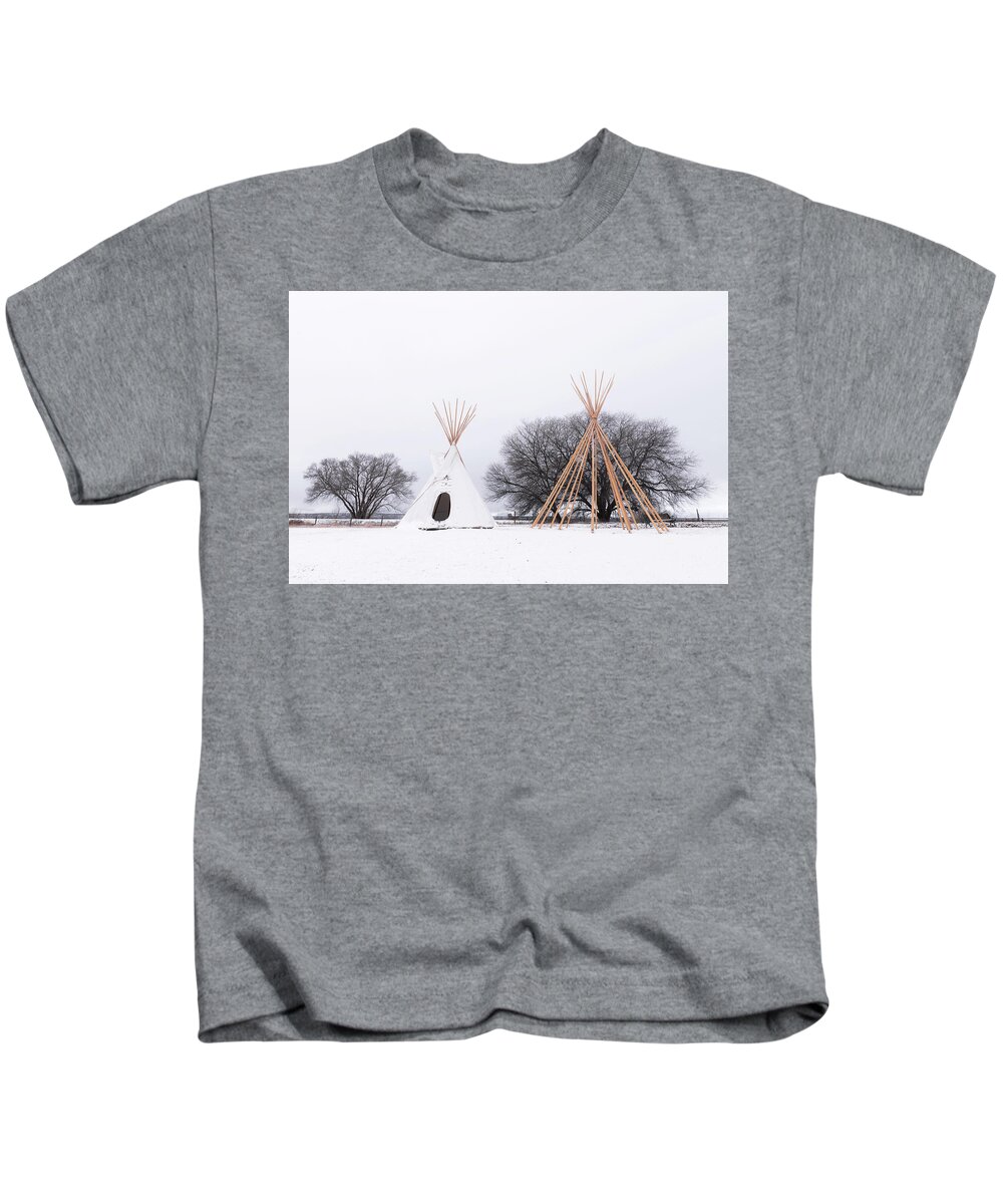 Tipis Kids T-Shirt featuring the photograph Two Tipis #1 by Angela Moyer