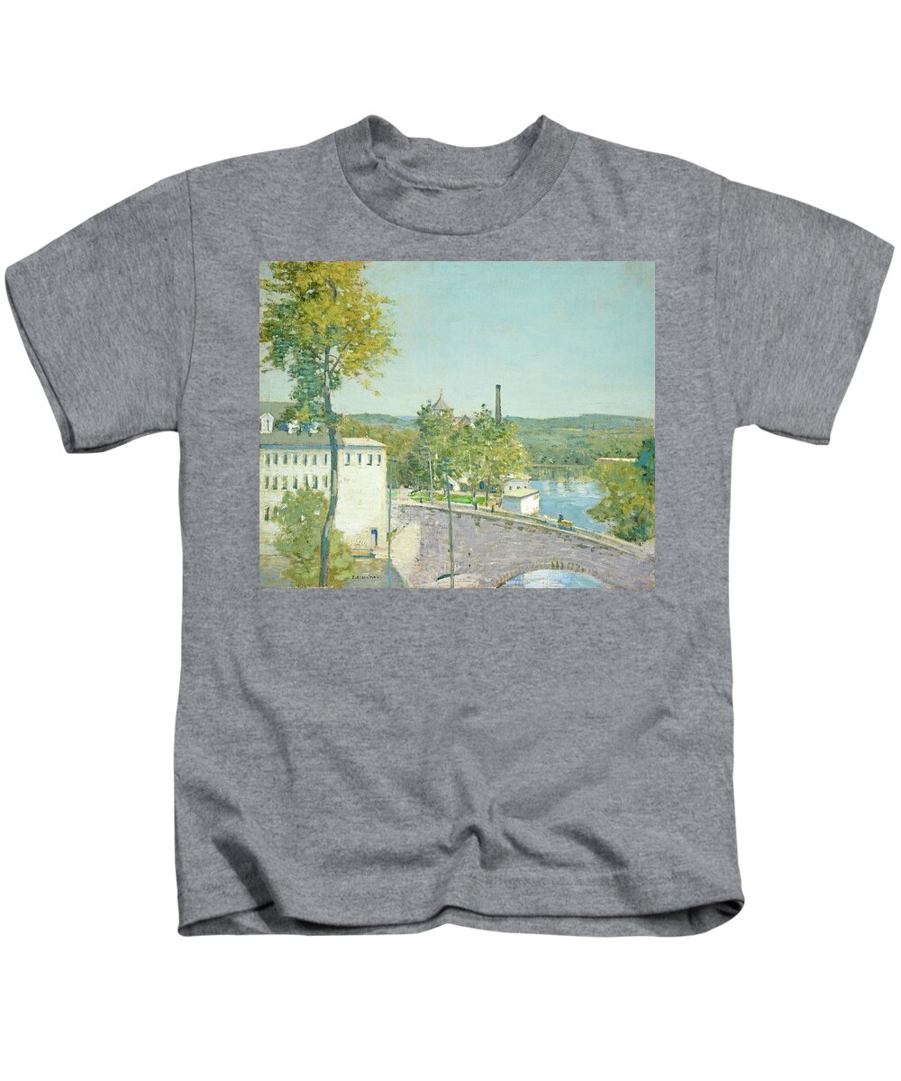 Artist Kids T-Shirt featuring the painting U.S. Thread Company Mills, Willimantic, Connecticut #1 by Julian Alden Weir