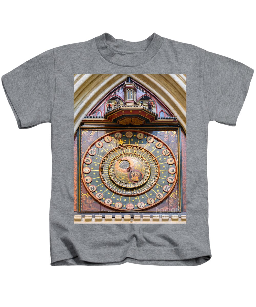 Wells Kids T-Shirt featuring the photograph Wells Cathedral clock by Colin Rayner
