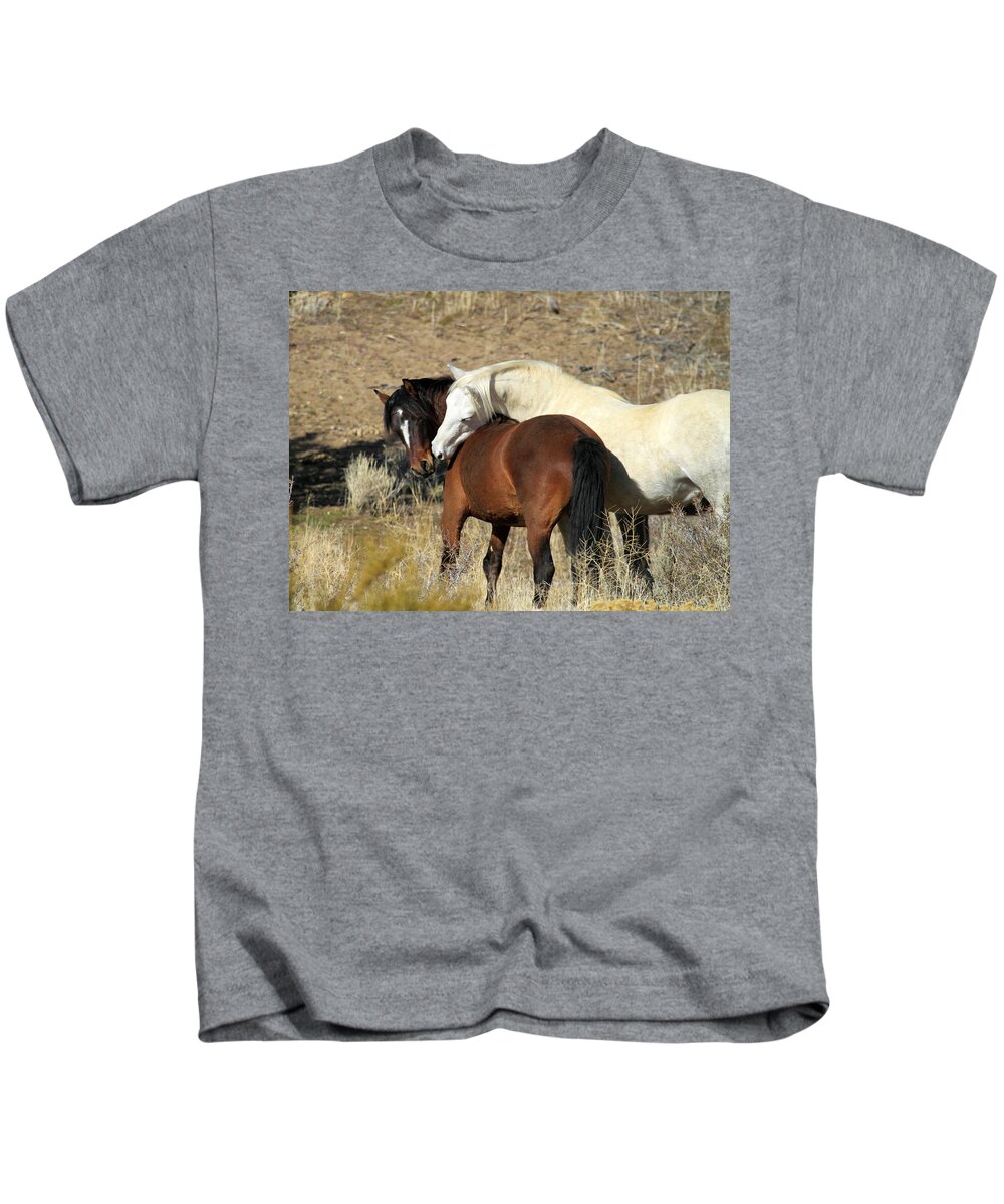 Horses Kids T-Shirt featuring the photograph Wild Mustang Horses by Waterdancer