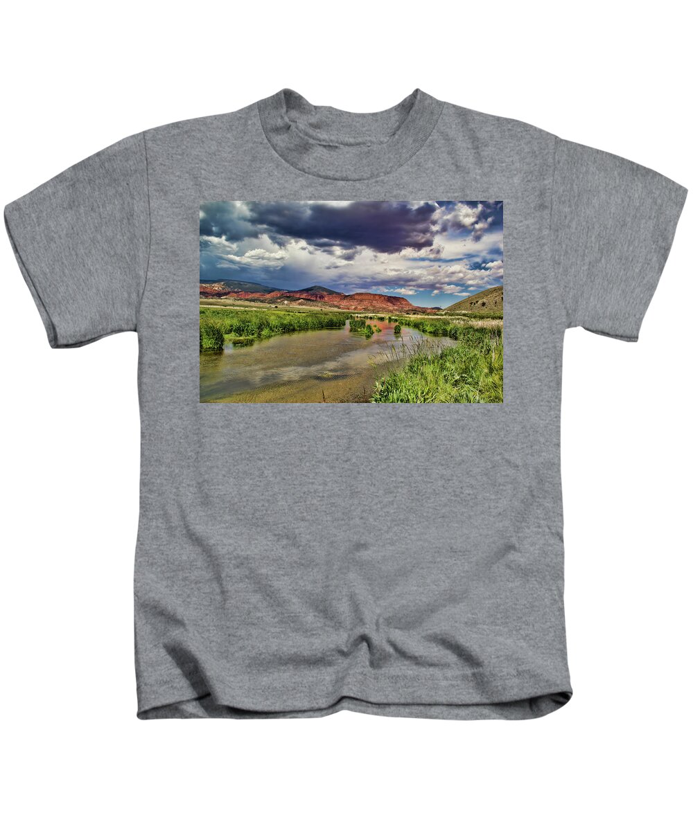 Background Beauty Blue Clouds Colors Landscape Mountain Mountain Kids T-Shirt featuring the photograph Mountain Lake #11 by Mark Smith
