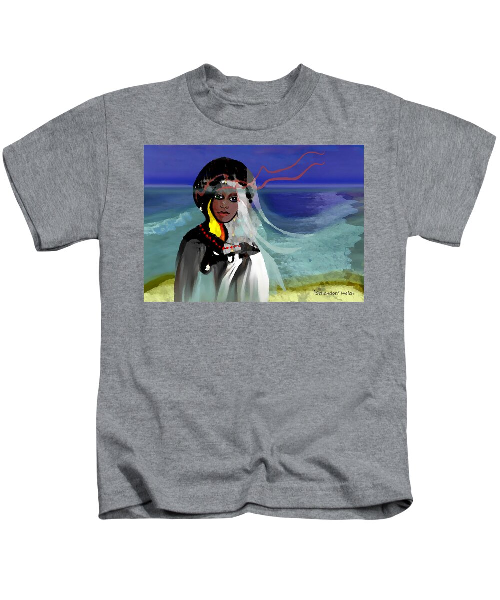 Woman Kids T-Shirt featuring the painting 129 An Ocean Walk in Stormy Weather V by Irmgard Schoendorf Welch