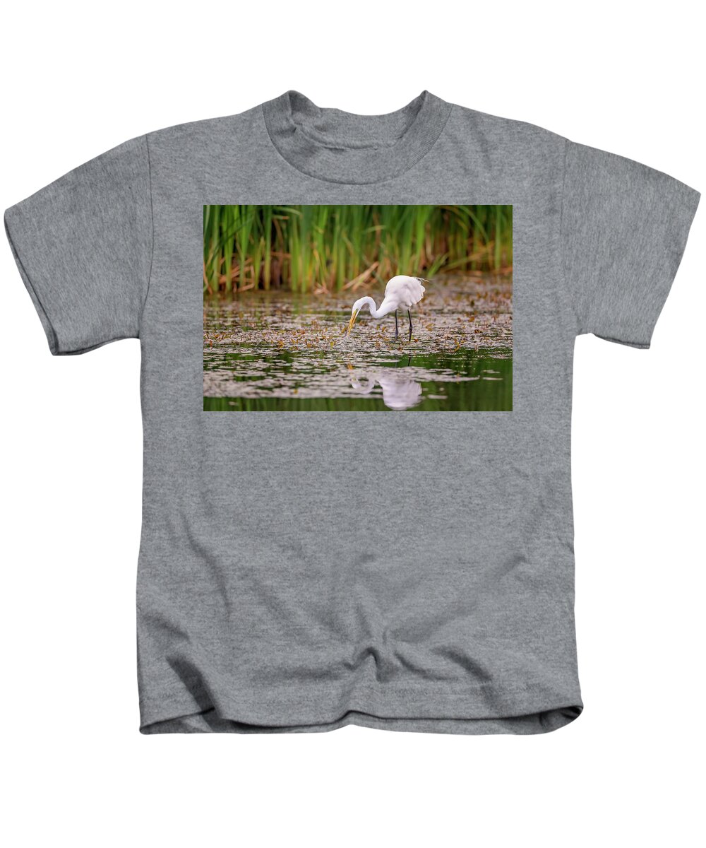 Animal Kids T-Shirt featuring the photograph White, Great Egret #15 by Peter Lakomy