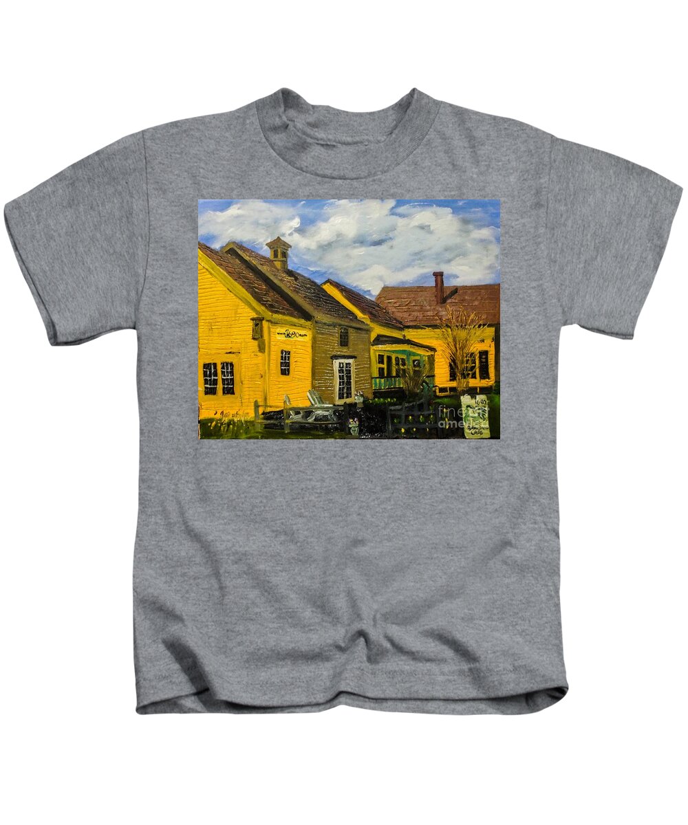 #1690. Americanashopfronts Kids T-Shirt featuring the painting 1690 Cafe and Bake Shop by Francois Lamothe