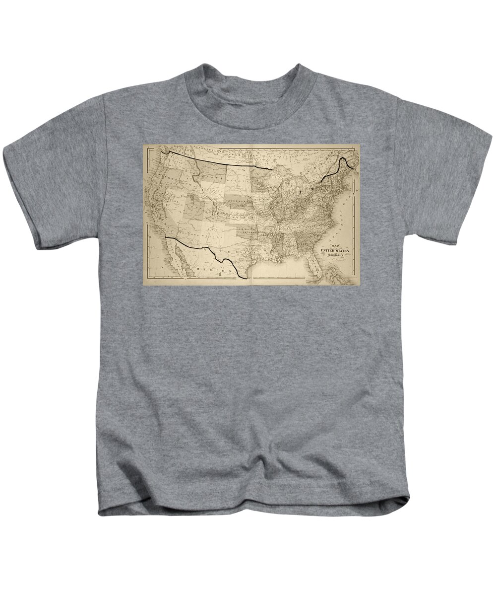United Kids T-Shirt featuring the digital art 1876 Map of the United States Sepia by Toby McGuire