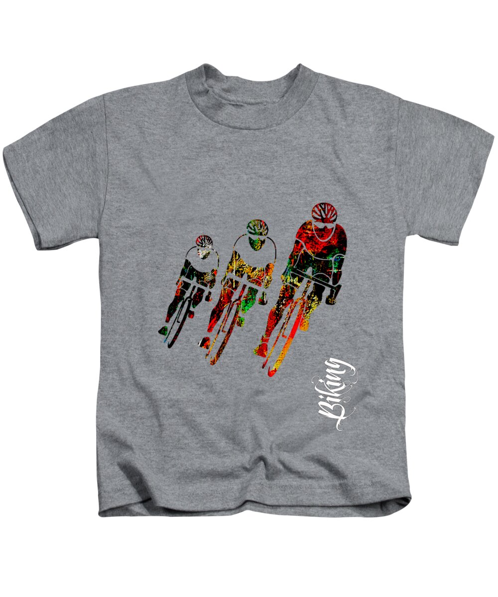 Bicycle Kids T-Shirt featuring the mixed media Bike Racing #4 by Marvin Blaine
