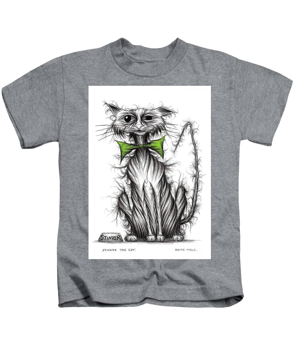 Stinker Kids T-Shirt featuring the drawing Stinker the cat #2 by Keith Mills