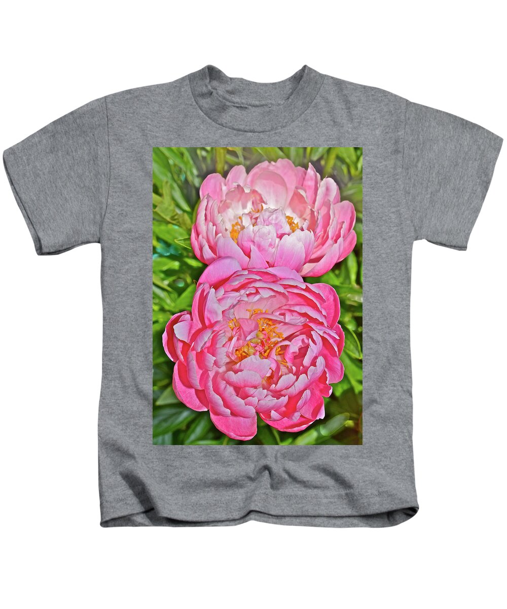 Peonies Kids T-Shirt featuring the photograph 2016 Early June Coral Supreme Peonies by Janis Senungetuk