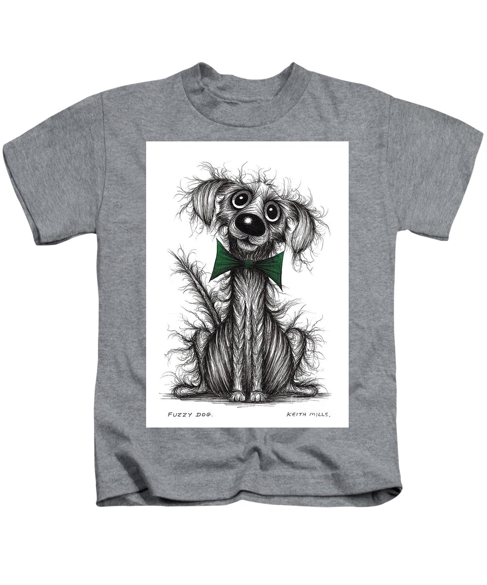 Dogs In Bows Kids T-Shirt featuring the drawing Fuzzy dog #2 by Keith Mills