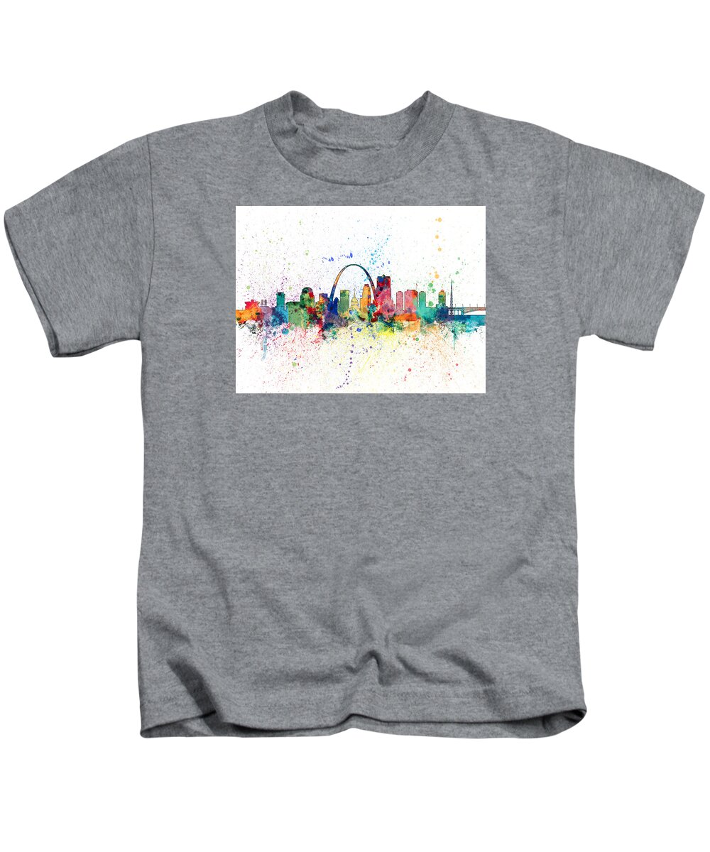 St Louis Kids T-Shirt featuring the digital art St Louis Missouri Skyline #3 by Michael Tompsett