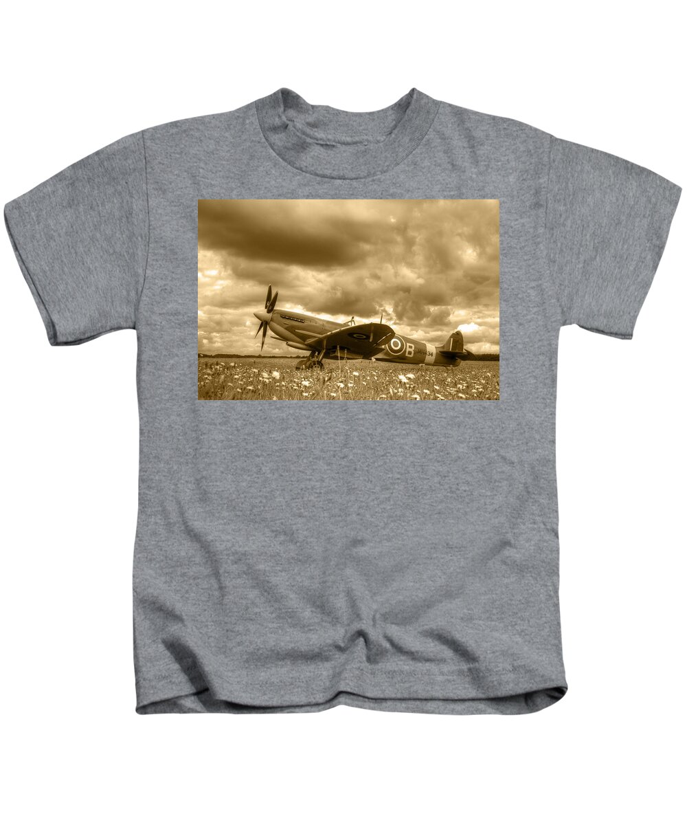 Spitfire Kids T-Shirt featuring the photograph Spitfire Mk IXB #4 by Chris Day