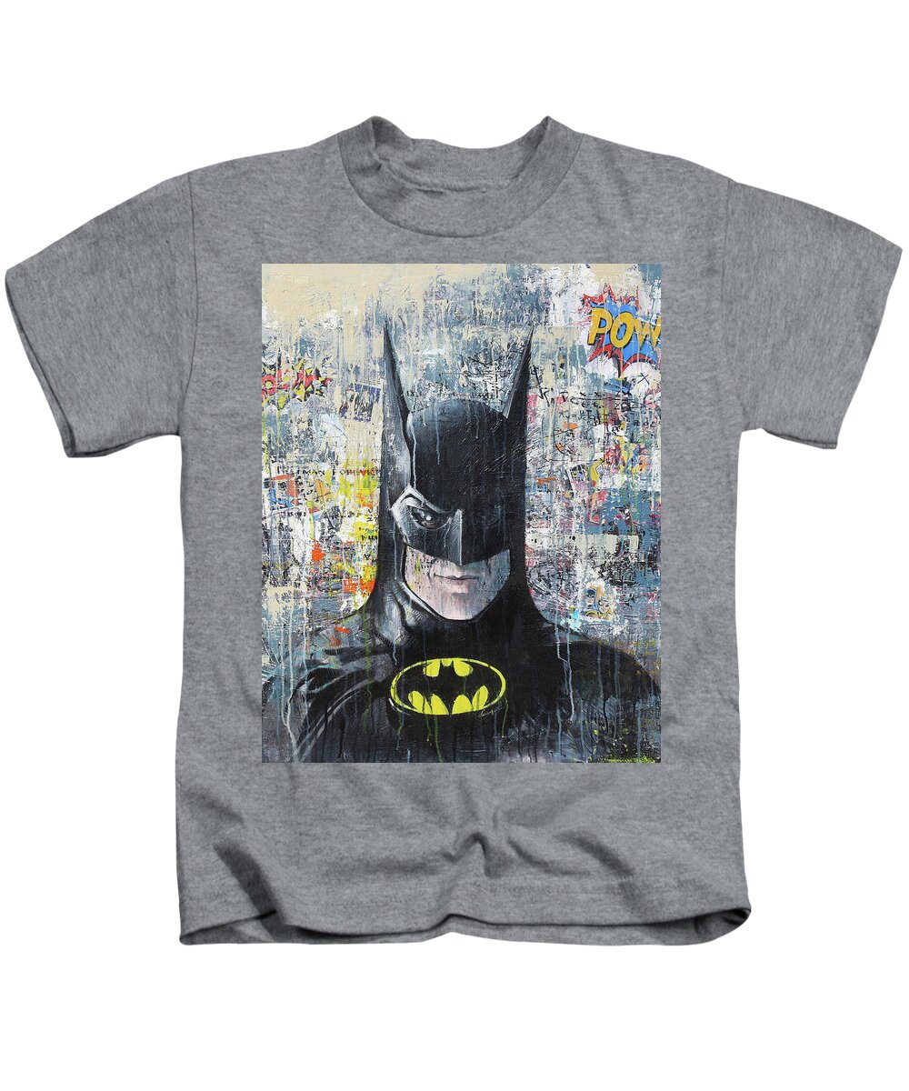 Superheroes Kids T-Shirt featuring the painting Batman #6 by Art Popop