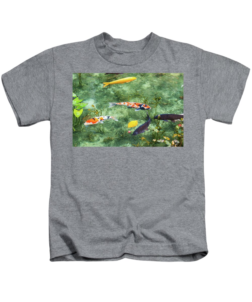 Colored Carp Kids T-Shirt featuring the photograph Colored Carp at Monet's pond #7 by Hisao Mogi