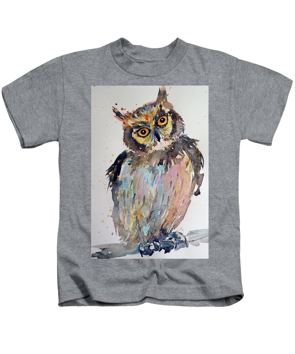 Owl Kids T-Shirt featuring the painting Owl #10 by Kovacs Anna Brigitta
