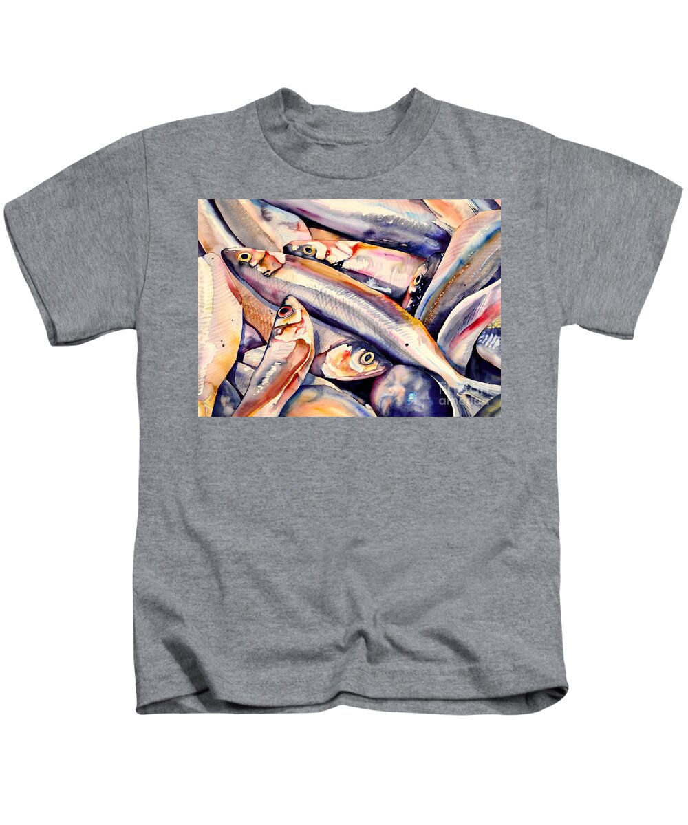 Still Life Kids T-Shirt featuring the painting #90 Fish Market #90 by William Lum