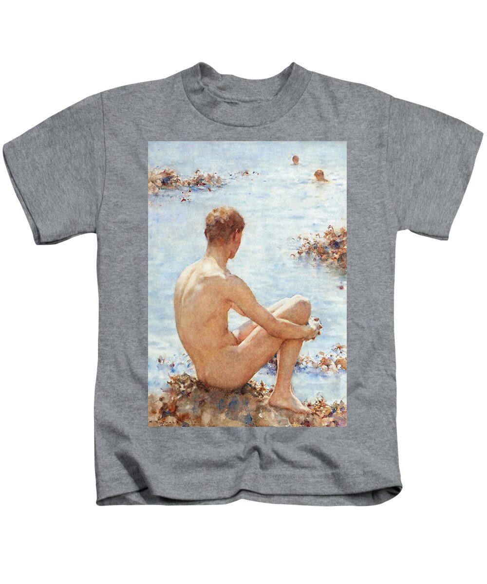 Holiday Kids T-Shirt featuring the painting A Holiday by Henry Scott Tuke