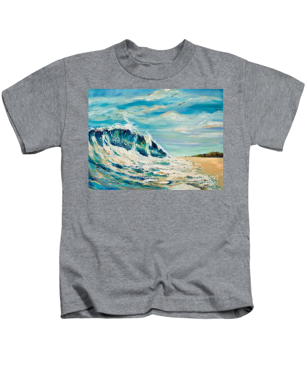 Surf Kids T-Shirt featuring the painting A sandpiper's view by Linda Olsen