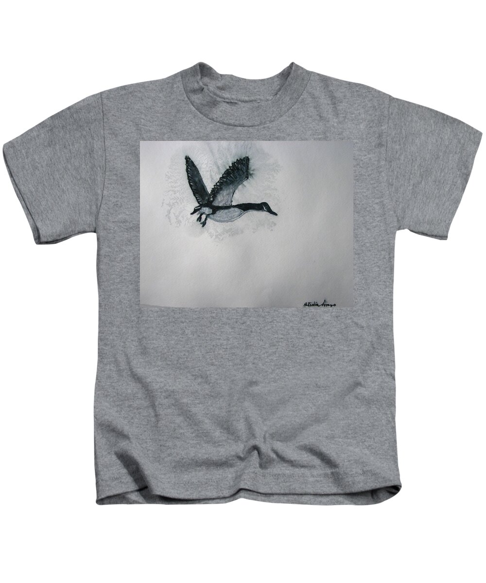 Birds Kids T-Shirt featuring the painting A single Goose by Patricia Arroyo