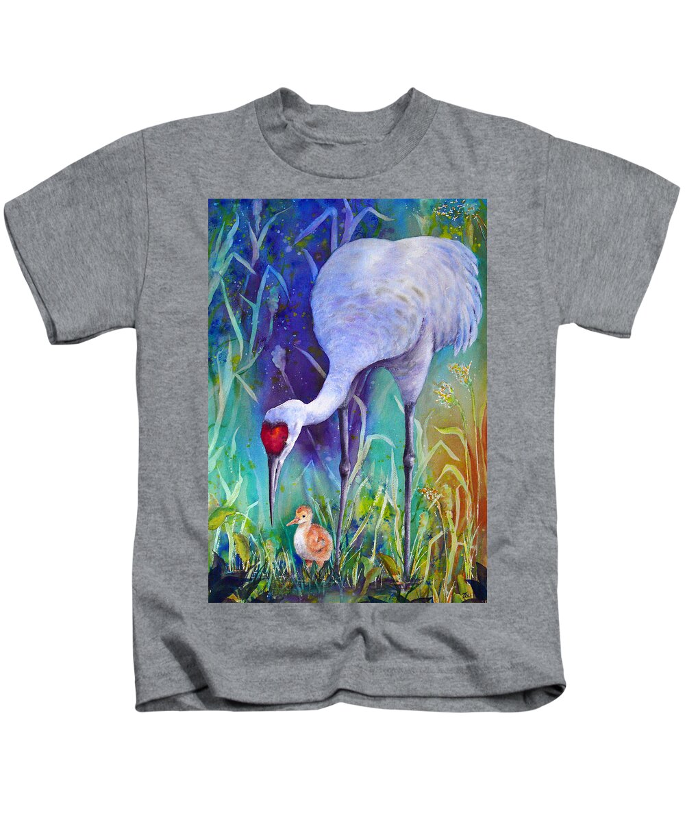 Crane Kids T-Shirt featuring the painting A Time to Nurture by Dee Carpenter