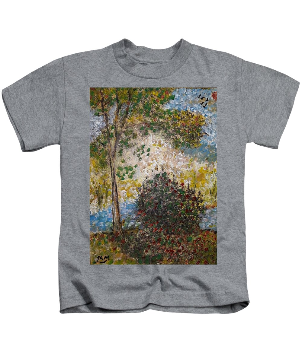 Giverney Kids T-Shirt featuring the painting A view of Les Jardin de Giverney near Paris by Sam Shaker