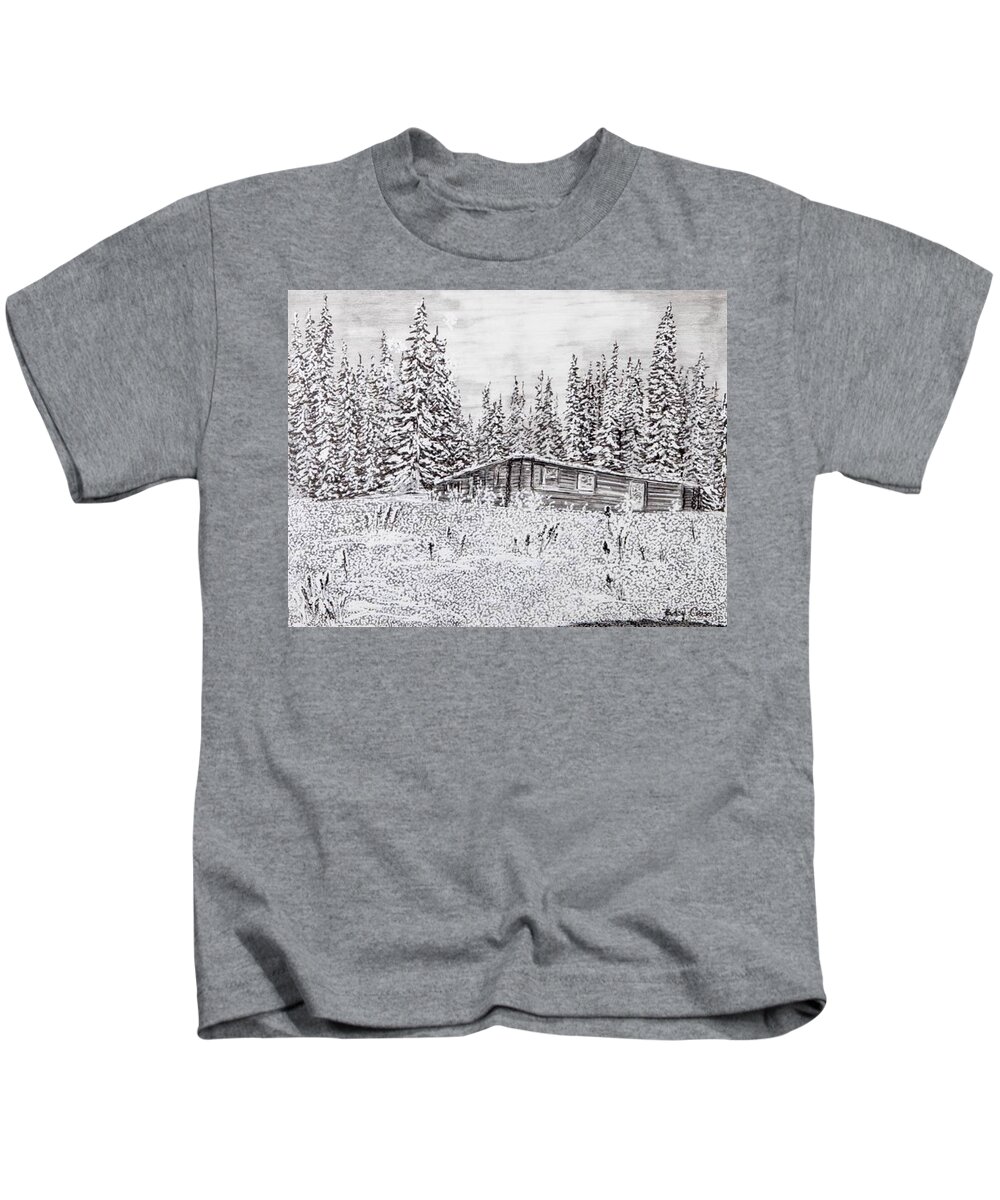 Pen And Ink Kids T-Shirt featuring the drawing Abandoned Cabin by Betsy Carlson Cross